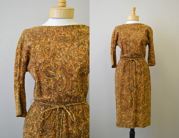 1950s Carol Craig Lurex Paisley Wiggle Dress