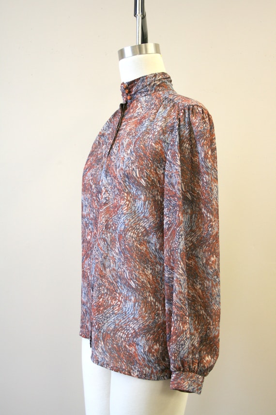 1980s Brown Marbled Print Blouse - image 4