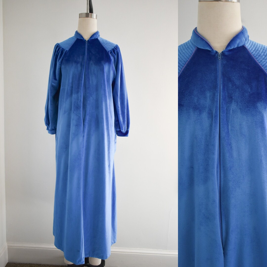 1980s Blue Velour Housecoat - Etsy