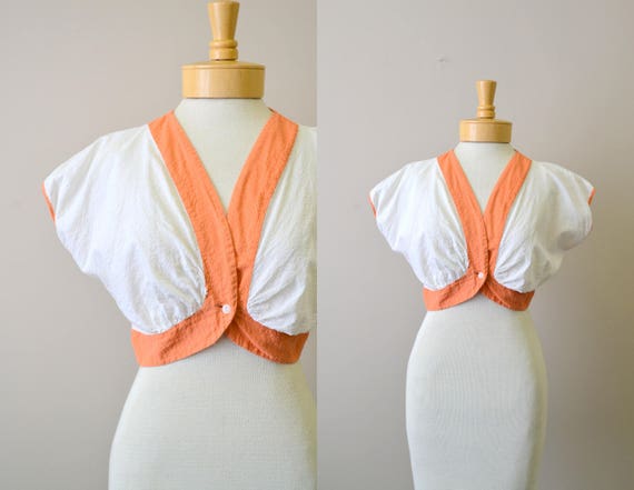 1930s Seersucker Cotton Cropped Shirt