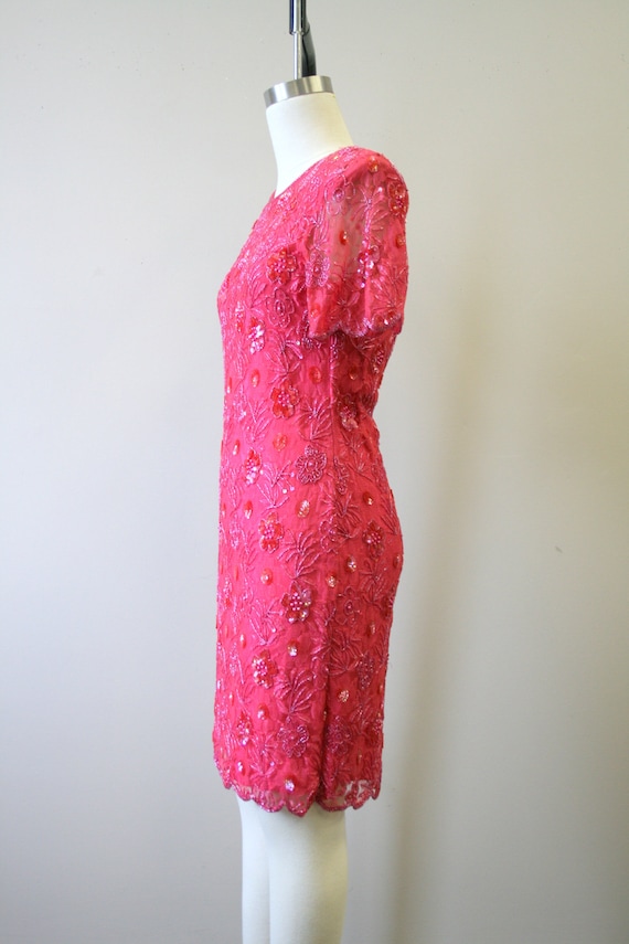 1980s Pink Lace and Sequin Cocktail Dress - image 4