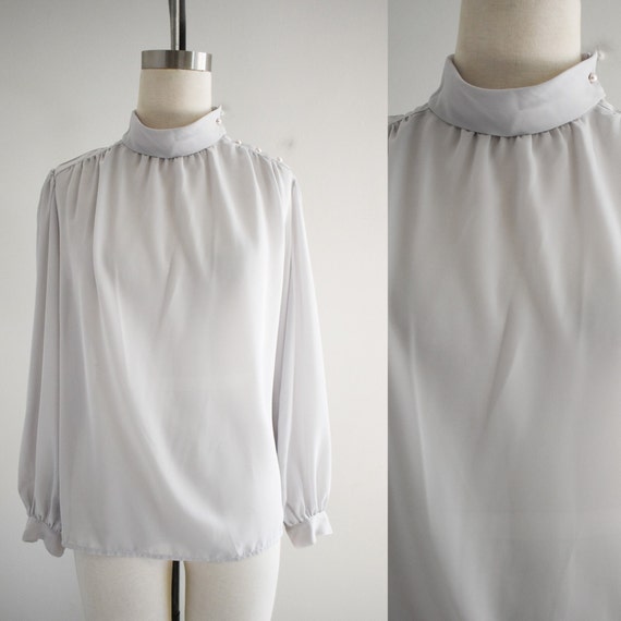 1970s Sheer Pale Gray Blouse