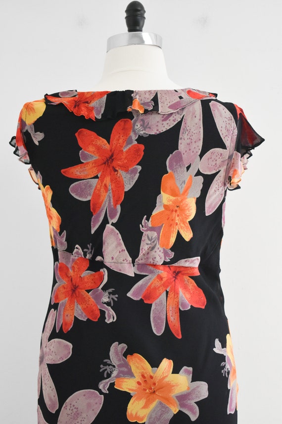 1990s Floral Bias Cut Chiffon Dress - image 6