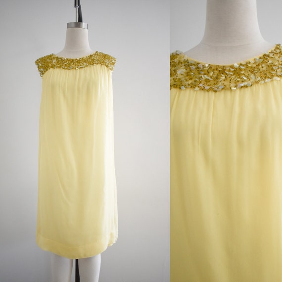 1960s R&K Originals Yellow Chiffon Cocktail Dress - image 1