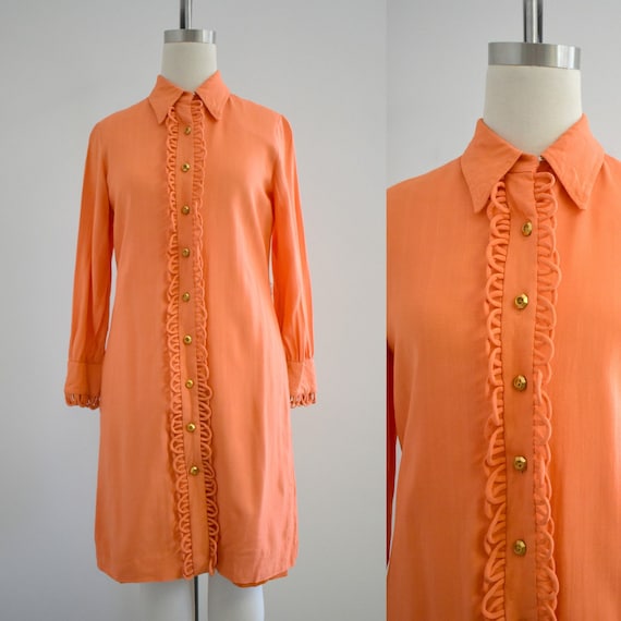 1960s Anjac Fashions Orange Loopy Shirt Dress - image 1