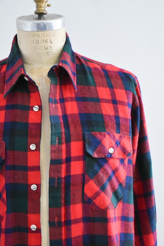 1980s Red Plaid Flannel Shirt - image 2