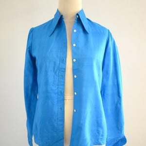 1980s Vivid Blue Silk Blouse