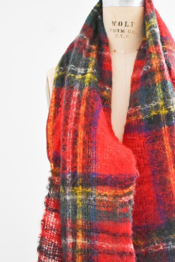 Vintage Mohair Red Plaid Scarf - image 3