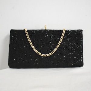 1950s Jacqueline Black Glitter Clutch Purse