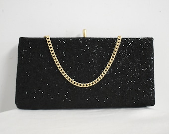 1950s Jacqueline Black Glitter Clutch Purse Etsy