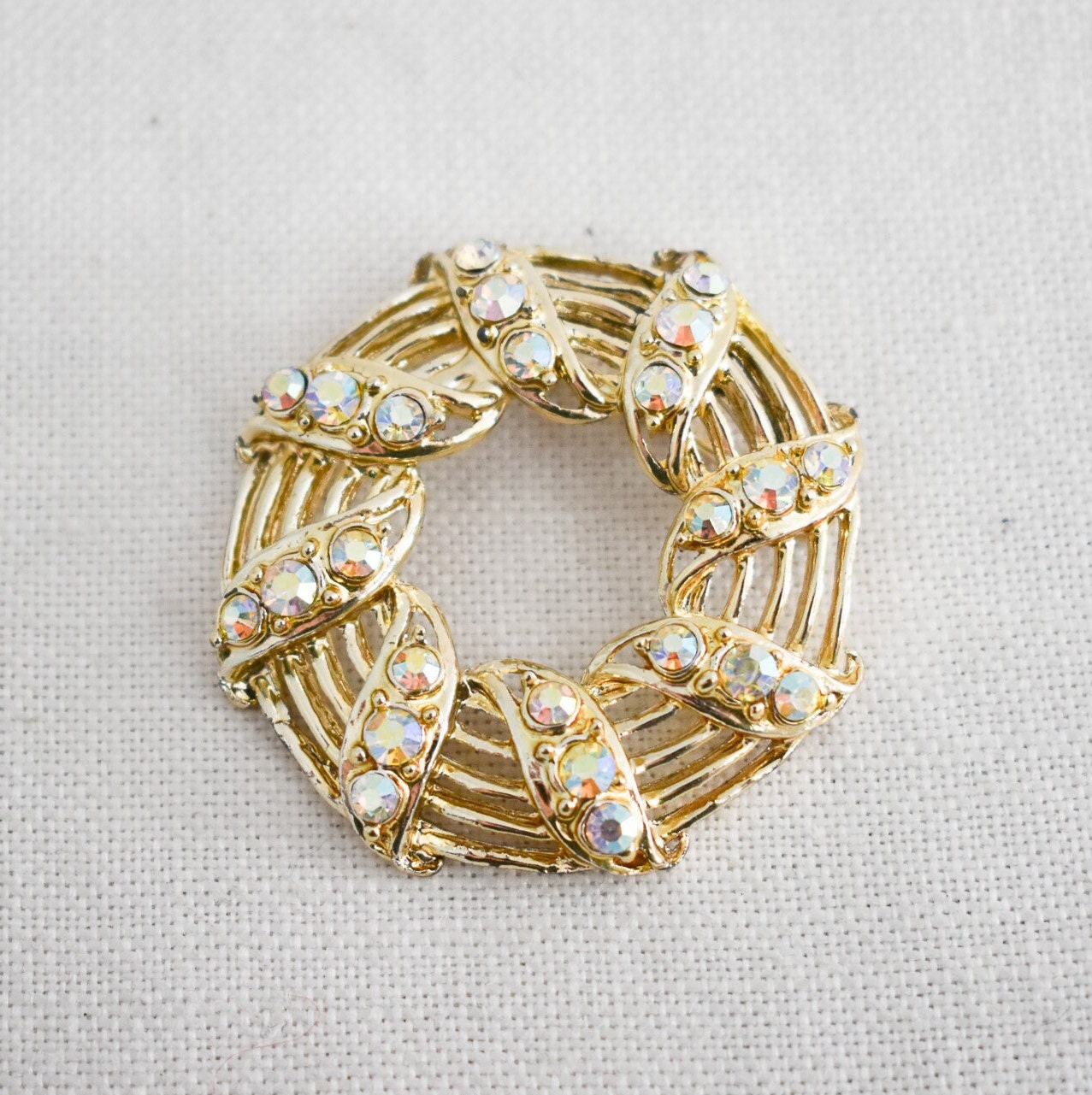 1960s AB Rhinestone Circle Brooch 