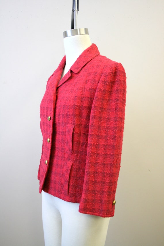 1950s Towncliffe Pink Wool Boucle Plaid Jacket - image 3