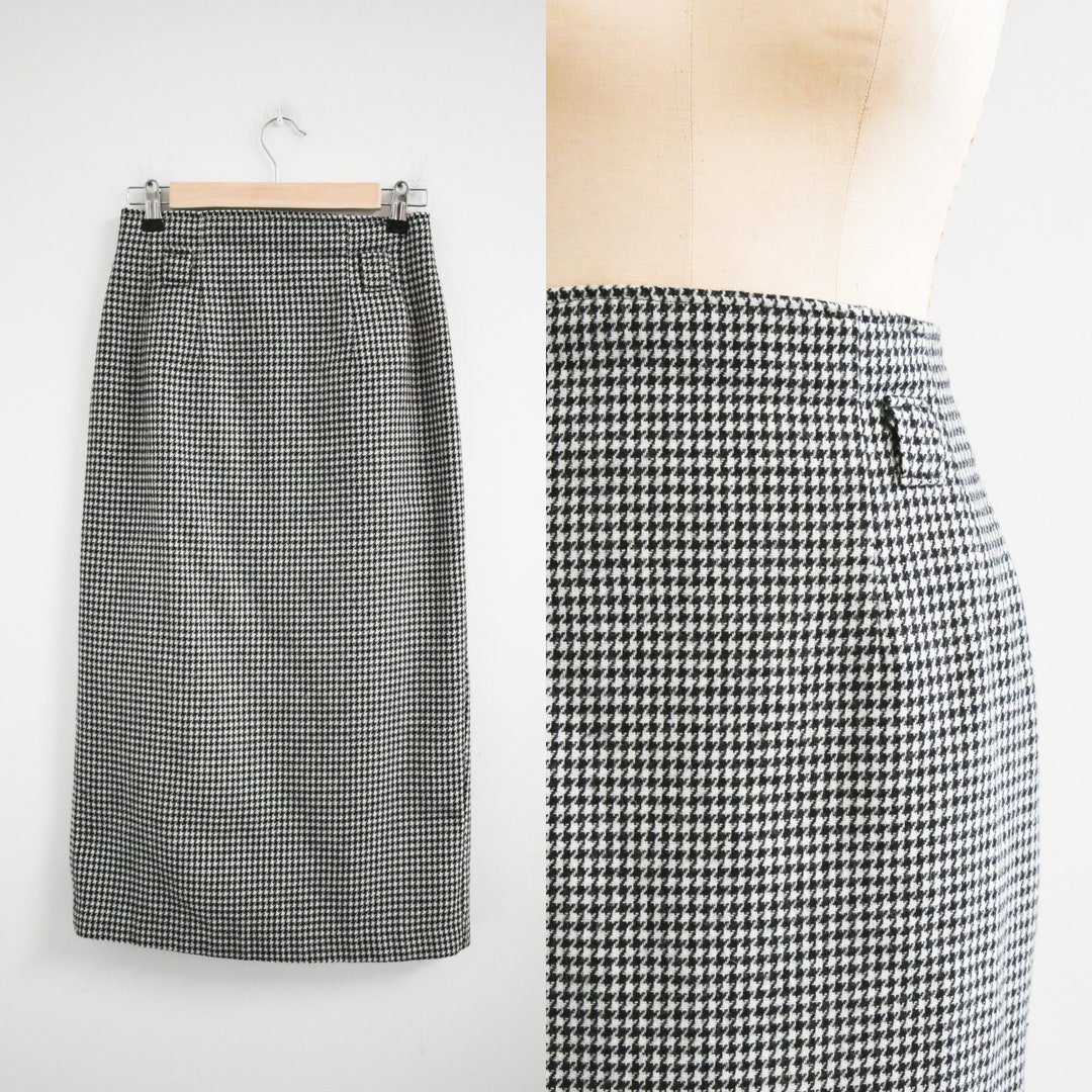 1980s Black and White Houndstooth Long Pencil Skirt - Etsy