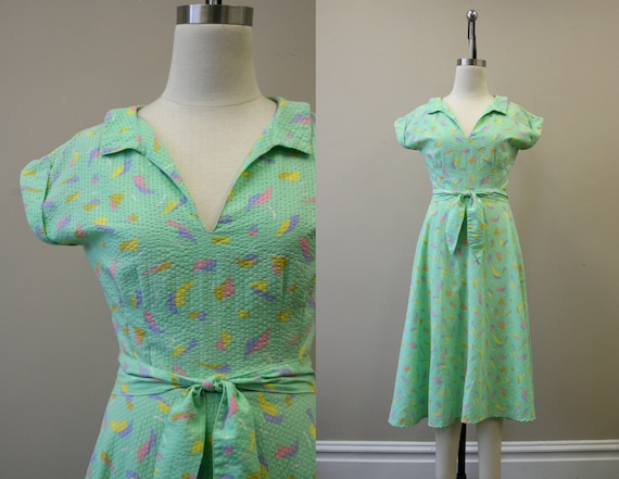 1980s-does-1950s Pastel Seersucker Dress