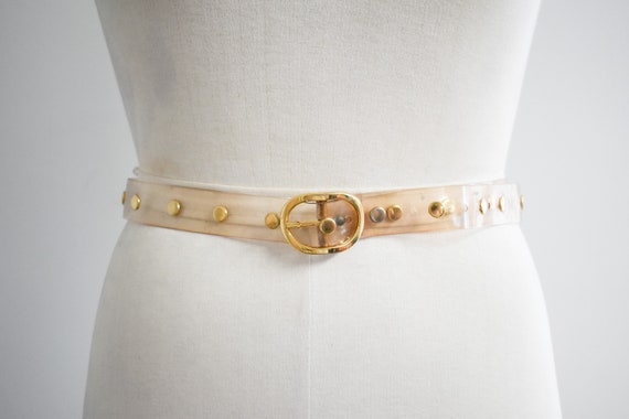 1980s/90s Clear Vinyl and Gold Metal Stud Belt - image 2
