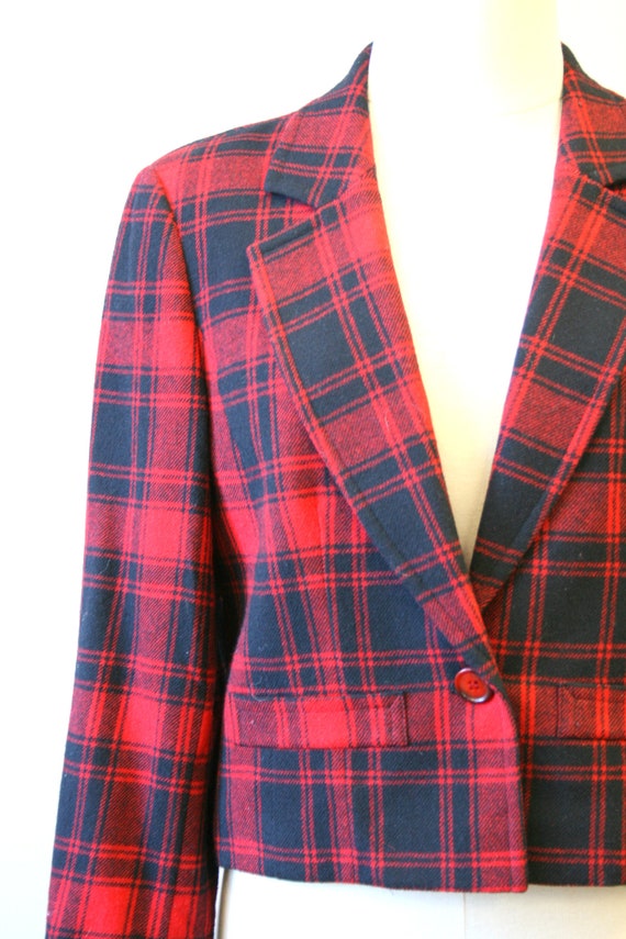 1980s Pendleton Red and Black Plaid Wool Jacket - image 3