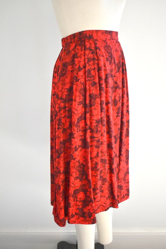 1990s Pendleton Red Floral Rayon Midi Skirt - image 5