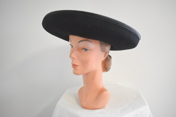 1960s Georgi Black Wide Brim Wool Felt Hat - image 3