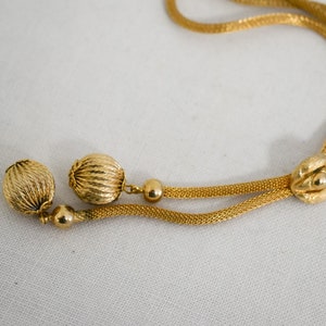 1960s/70s Coro Gold Mesh Tube Lariat Necklace with Dangles image 5