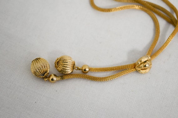 1960s/70s Coro Gold Mesh Tube Lariat Necklace wit… - image 5