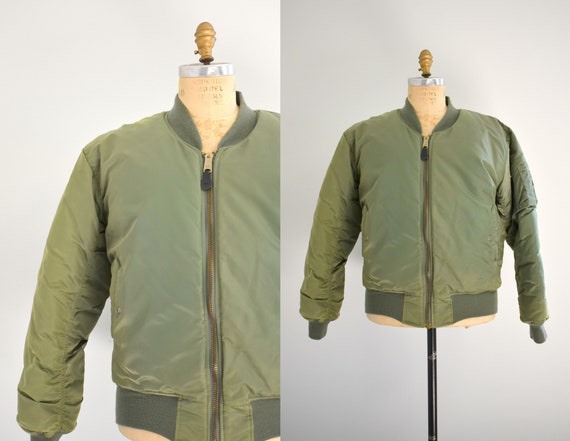 1990s Front Line Green Nylon Flight Jacket