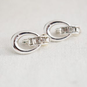 Vintage HMN Silver Rhinestone Clip Earrings