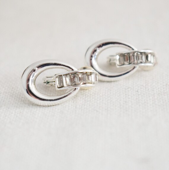 Vintage HMN Silver Rhinestone Clip Earrings