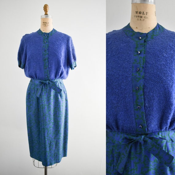 1950s Dan Keller Bouclé Jacket and Silk Dress Set - image 1