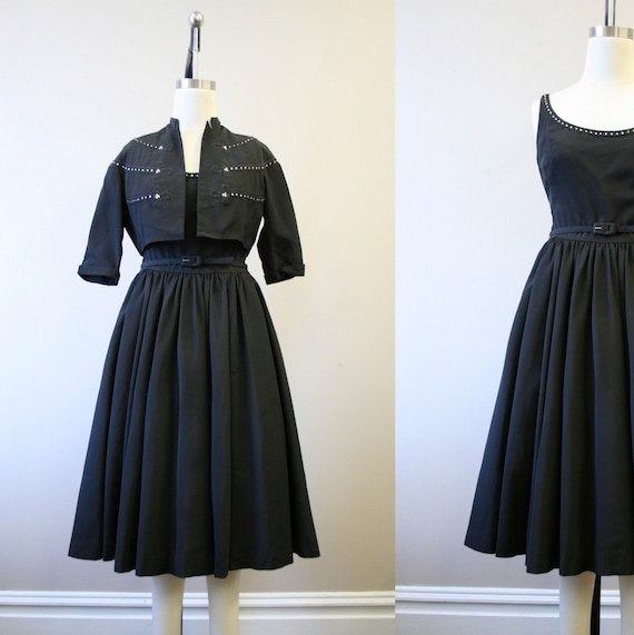 1950s Carlye Black Dress and Jacket Set - image 1