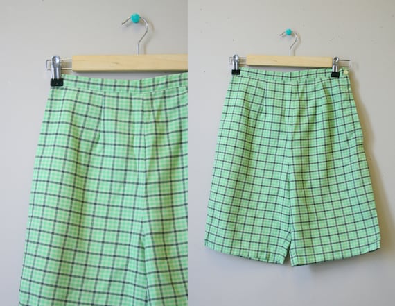 1960s Green Plaid Bermuda Shorts
