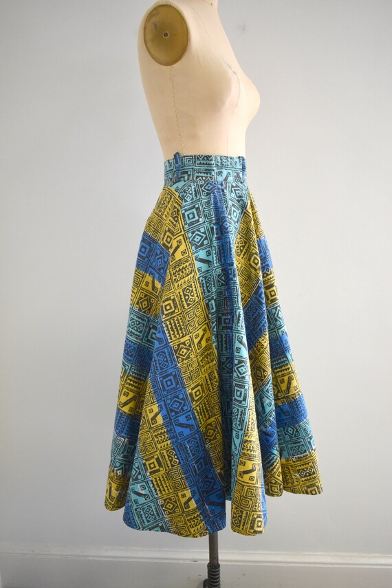 1950s Tribal Printed Cotton Circle Skirt - image 6