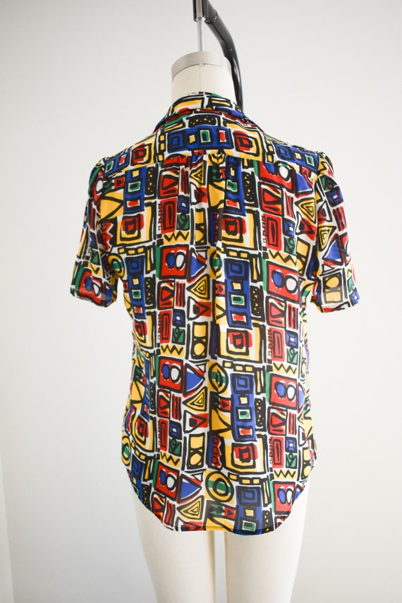 1980s Abstract Print Blouse - image 5