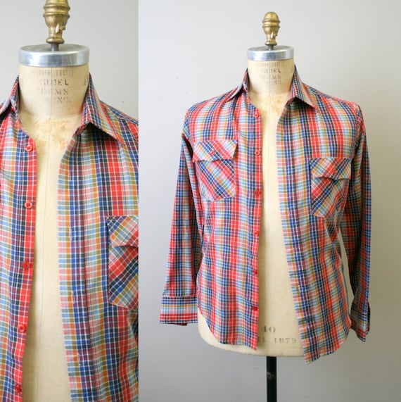 1970s Multi-Color Checked Men's Shirt - image 1