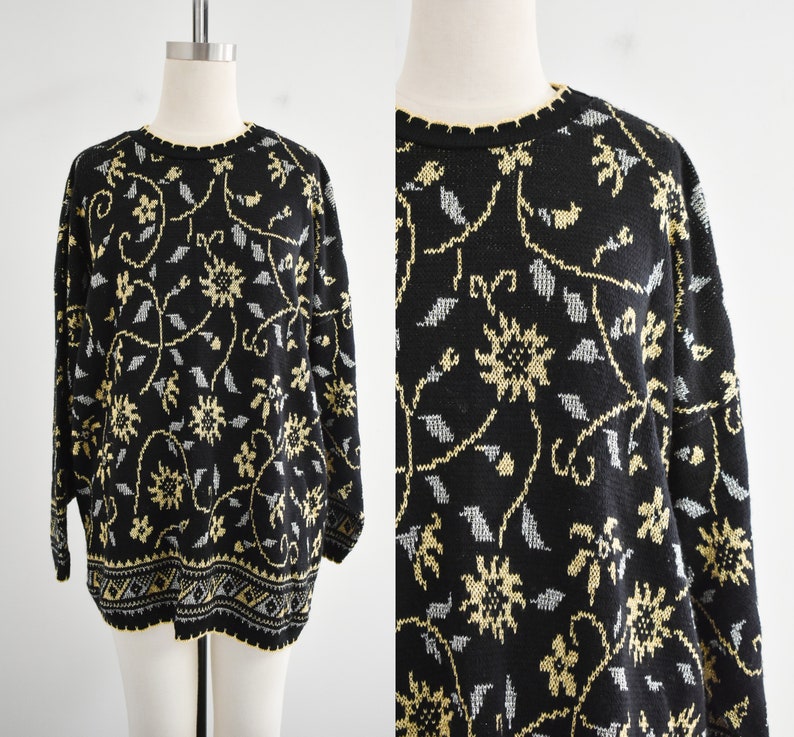 1980s Black, Silver, and Gold Tunic Sweater image 1