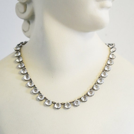 Vintage Clear Rhinestone and Silver Metal Necklace