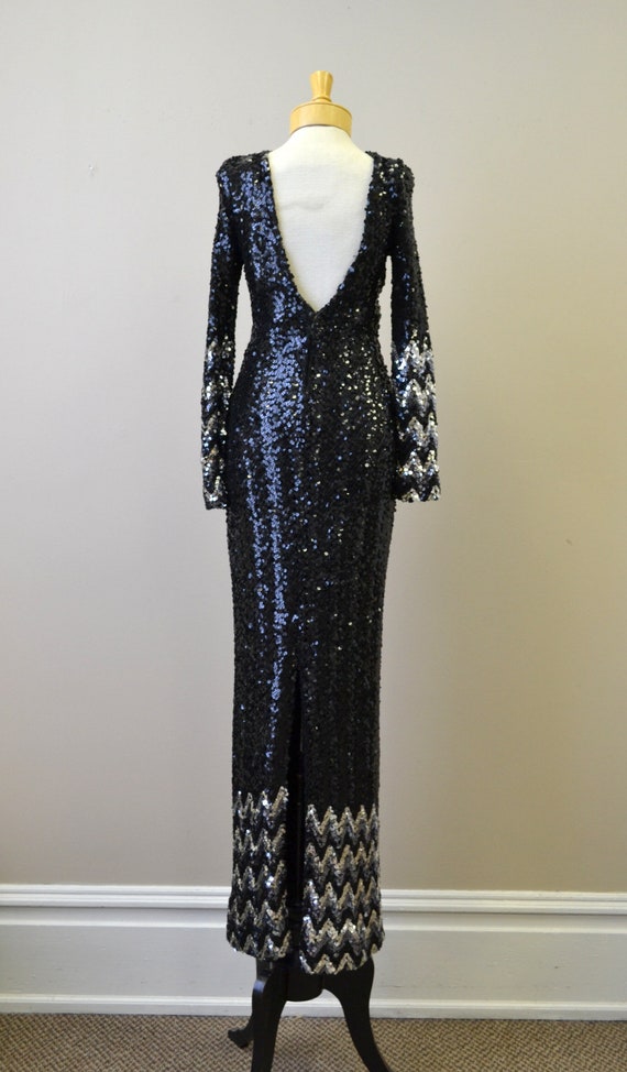 1970s Black and Silver Chevron Sequin Full Length… - image 2