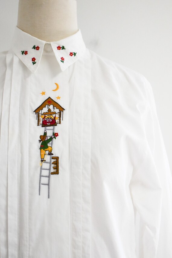 1990s Embroidered White Cotton Blouse - image 3