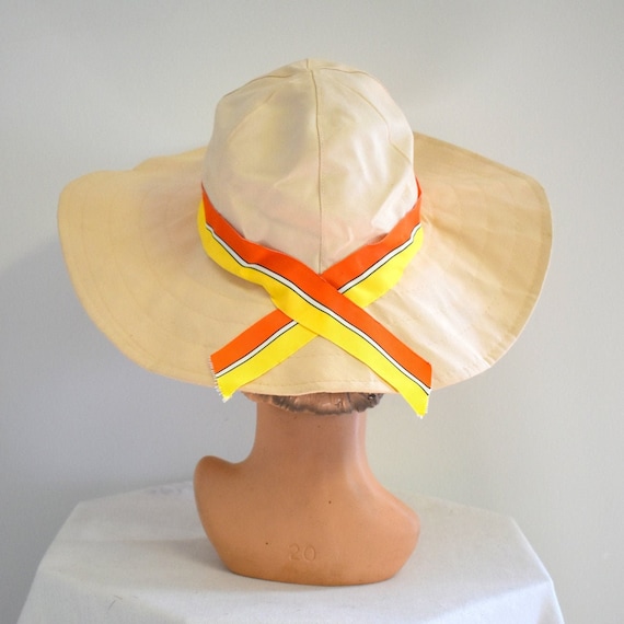 1960s Wide Brim Khaki Cotton Sun Hat 
