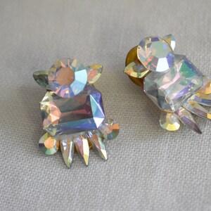 Vintage AB Rhinestone Pierced Earrings image 2