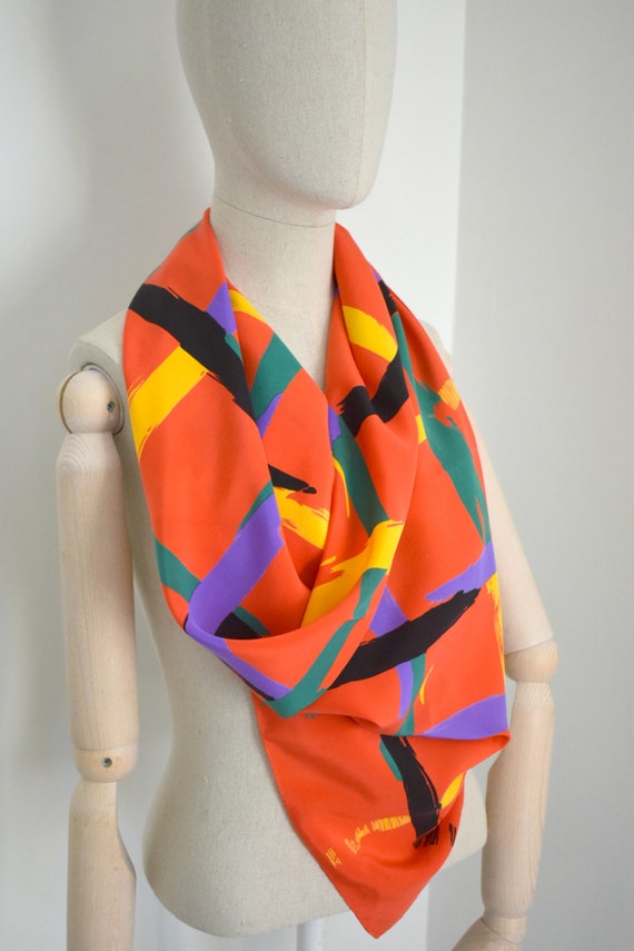 1960s Bayron Red Brushstroke Silk Scarf - image 5