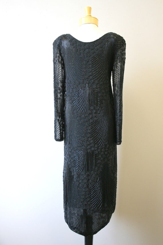 1980s Black Beaded Silk Cocktail Dress - image 6