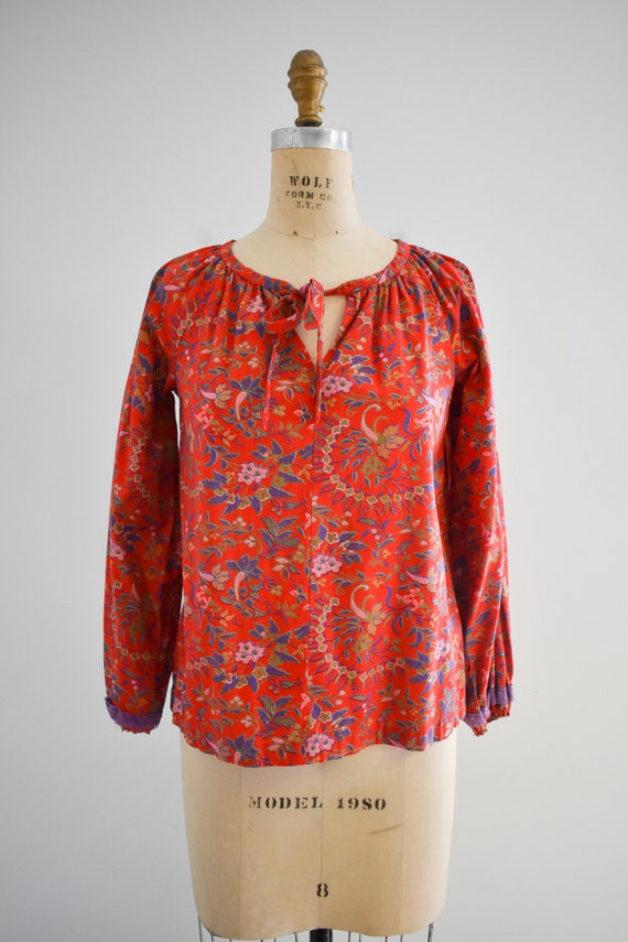 70’s Black and Multicolor Floral Acetate Blouse main image 0