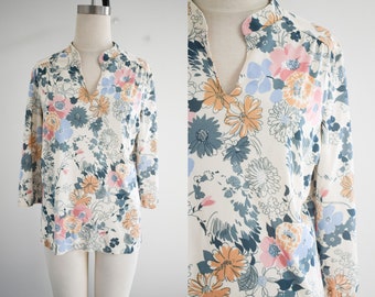 1970s Floral Knit Blouse