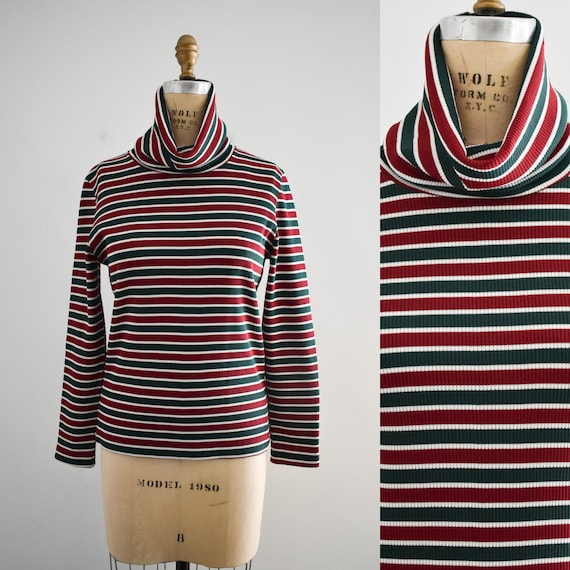 1970s/80s Striped Knit Turtleneck - image 1