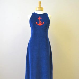 1960s Nautical Velour Maxi Dress
