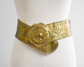 1980s Punched Brass and Leather Belt