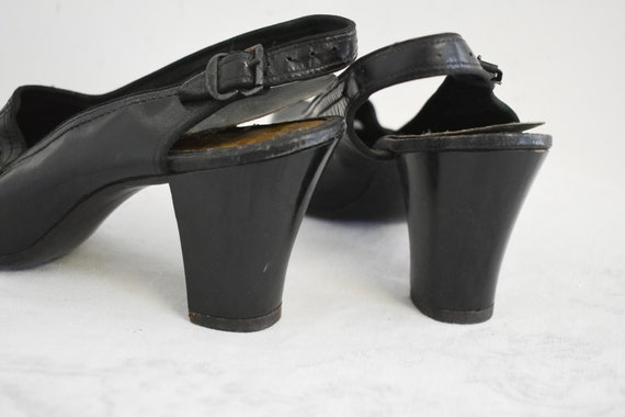 1940s Black Leather Peep Toe Heels, Size 6B - image 5