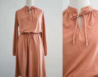 1970s Melissa Lane Terra Cotton Polka Dot Dress