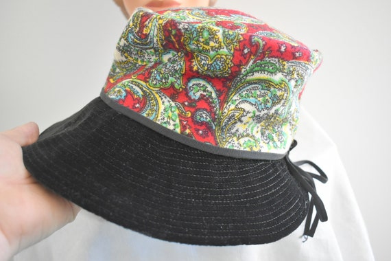 1960s Wool Paisley and Black Velvet Wide Brim Hat - image 7