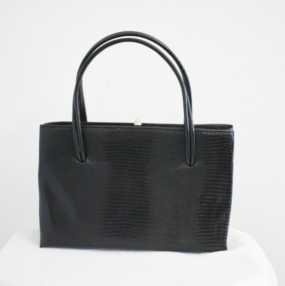 1950s/60s Dover Black Faux Reptile Handbag